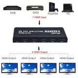 4K 60Hz HDMI Splitter 1x4 Video Splitter HDMI2.0 3D 1 in 4 Out Same Display Video Converter for PS4 Camera PC To TV Projector