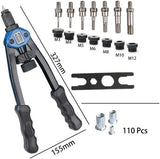 110PCS manual rivet nut set, two handed nut set, manual rivet tool set, DIY rivet nut M3 M4、M5、M6*20pcs M8、M10、M12*10pcs