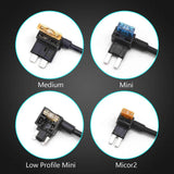 16pcs 4 Types Add-a-Circuit Fuse Tap Adapter with Standard & Mini & Low Profile Mini & Micro2 Blade Fuse Holder for Trucks Boats