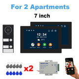 2-4 Unit Home 2 Wire 7inch Touch Video Intercom for Apartments Residential Video Door Phone System with RFID Card APP Unlock