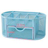 Office School Supplies With Drawer 9-Grid Storage Desk Organizer Stationery Container Metal Mesh Pen Holder