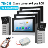 3-4 Unit Home 4 Wire 7inch Touch Wifi Video Intercom for Apartments Residential Video Door Phone System with Tuya APP Unlock