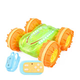 NEW ARRIVAL 2.4G RC Stunt Car Transparent Light Amphibious Vehicle Double Sided Stunt RC Car Gesture Rolling Green