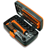 38 in 1 Household Ratchet Screwdriver Bit Set, CRV Steel, 22 Bits, 10 Sockets, 25mm Bit Length, 6.35mm Bit Diameter, 48~52HRC