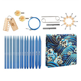 NEW ARRIVAL 18PCS Interchangeable Crochet Needles Set Aluminum Circle Knitting Needles Blue Color Bag with Sewing Tool Accessory