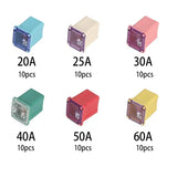 60Pcs Jcase fuse Low Profile Box Shaped Mini Fuse 20A 25A 30A 40A 50A 60A Fuse Assortment Kit for Ford,Nissan,Toyota Trucks