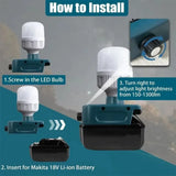 12W 1500Lumen Cordless LED Work Light Desk Lamp for Makita 18V Li-ion Battery Protable LED Flood Light Brightness Adjustable