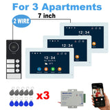 2-4 Unit Home 2 Wire 7inch Touch Video Intercom for Apartments Residential Video Door Phone System with RFID Card APP Unlock