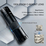 Ultra HD 4K 60fps Digital Microscope for Industrial Inspection Video Camera with 150X Zoom Lens LED Illumination External