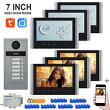 1080P Tuya Smart Video Doorphone for Multi-Apartment Metal Doorbell Video Intercom System 7inch Monitor with RFID Card Unlock