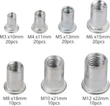 110PCS manual rivet nut set, two handed nut set, manual rivet tool set, DIY rivet nut M3 M4、M5、M6*20pcs M8、M10、M12*10pcs