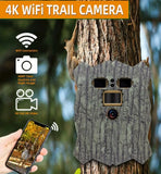 4K 46MP WIFI Solar Powered Wildlife Hunting Trail Camera Photo Traps with 8MP Sensor 5000mAh Lithium Battery App Control