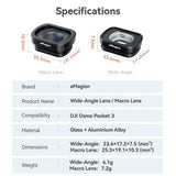 Optical Glass Wide-Angle Lens Aluminum Frame Quick Installation Camera Lens Magnetic Macro Lens for DJI Osmo Pocket 3