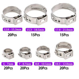 130pcs 7 Size Single Ear Hose Clamps Stainless Steel with Ear Clamp Pliers,7-21mm Stepless Cinch Rings Crimp Assortment Kit