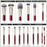 Luxury Vegan Travel Makeup Brush Set Burgundy Red Wood Handle Personalized Gold Makeup Brushes Kit Private Label