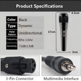 6.5mm Jack 3m Wired Black Microphone With Metal Shock-Resistant Head 3-Pin Connector Anti-Feedback 90Hz–11kHz for Karaoke Aduio