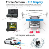 Car DVR Dashcam HD Screen 1080P 3 Lens Video Recorder Front + Interior+Rear View Camera Dash Cam 4 Inch ABS