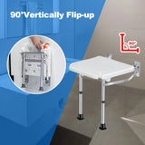 Wall Mounted Folding Shower Bench with Non-slip Feet, Drainage Holes, Shower Head Slot, 42~53cm Height Adjustable, White &