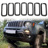 7Pcs Bright black without Mesh Front Grille Inserts Sticky Grill Cover Frame Trims Kit for Jeep Renegade 2015-2018
