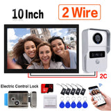 Tuya Wireless Wifi 2 Wire Video Doorbell System, 1080P Doorphone Door Camera, 10 Inch Touch Screen, with 32GB Card Electric Lock