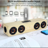 W8C 12W Wooden Bluetooth Speaker With 4 Loudspeakers 52mm Diameter TF Card Playback 3.5mm AUX Audio Input FM Radio Clock & Alarm