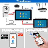 Tuya Wireless Wifi 2 Wire Video Doorbell System, 1080P Doorphone Door Camera, 10 Inch Touch Screen, with 32GB Card Electric Lock