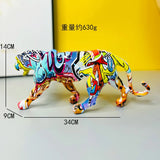 Resin Leopard Sculpture Noric Graffiti Wild Animal Panther Statue Modern Pop Interior Art Figurines Office Home Decors Oraments