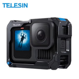 TELESIN Metal Rabbit Cage for GoPro Hero 13/12/11/10/9 with Cold Shoe Interface Battery Side Cover Switch Design