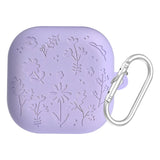 Engraved Flower Protective Skin Cover for Samsung Galaxy Buds4/4Pro Soft Silicone Protector with Keychain Scratch-Resistant