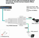 1v2 Port Waterproof POE Repeater IP66 10/100Mbps 1 to 2 PoE Extender with IEEE802.3af/at 48V Outdoor for POE Switch 2 Camera