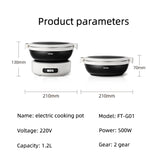 1.2L Portable Electric Cooking Pot Travel Multicooker Split Hot Pot Rice Cooker 304 Stainless Steel Electric Skillt Fried Pan