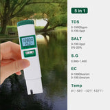 5 in 1 Water Quality Test Meter EC/TDS/SALT/S.G/TEMP Meter with LCD Backlight Display for Drinking Water Nutrients Growing