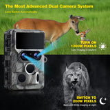 4K WiFi Wildlife Game Trail Camera Traps with 13MP SONY Native Sensor, 850nm LEDs, 65ft Detection Range for Hunting
