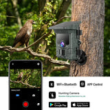 RD7000Pro 4K WIFI 112MP Solar Powered Wildlife Trail Camera Photo Traps with 5200mAh Li-Battery for Hunting, Home Security