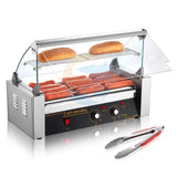 XEOLEO Electric Sausage Machine 5-7 Rollers Hot Dog Roller 750W Multifunction Hot Dog Machine Glass Hood With Acrylic Door