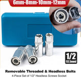 4pcs Damaged Screw Extractor Drill Broken Stud Removal Socket Tools Bolt Extractor with Solid Storage Case 6/8/10/12mm