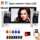 New 5in1 Fingerprint Unlock Tuya Smart 10inch Wifi Video Intercom System Video Door Phone 2pcs 1080P Camera with Motion Detector