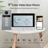 Smart Tuya Wifi Video Intercom for 6/8/10 Unit Apartments 9-Inch Screen with with RFID Card / APP Unlock Doorbell Camera Systerm