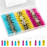 160 PCS Heat Shrink Wire Connectors, 22-10 AWG Ring Terminals Waterproof, Wire Terminals Automotive for #10 1/4" 5/16" 3/8" Stud
