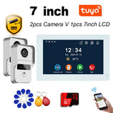 4 Wire Digital Video Intercom System 7 Inch Wireless 5G WIFI Monitor 1080P Doorphone Camera Video Doorbell Card Tuya App Unlock
