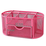 Office School Supplies With Drawer 9-Grid Storage Desk Organizer Stationery Container Metal Mesh Pen Holder