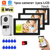 1080P 7 Inch 3pcs Touch Screen 5G Wifi Video Doorbell, Smart TUYA Home Video Intercom Rceord Kit ID Unlcok 4-Wire Connection