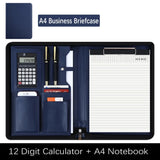 PU Leather A4 File Folder Zipper Closure Card Holder A4 Zipper Bag With Calculator Pen Insert Meeting Memo Book School