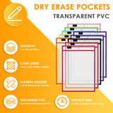 Improved 30 Pack Dry Erase Pockets PVC Transparent Sewn Dry Erase File Bag