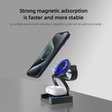 Qi2 Ultra-thin Metal 3-in-1 Foldable Magnetic Wireless Charging Station for IPhone 16 Pro, Watch Ultra 2, AirPods Pro Charger
