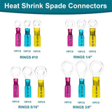 160 PCS Heat Shrink Wire Connectors, 22-10 AWG Ring Terminals Waterproof, Wire Terminals Automotive for #10 1/4" 5/16" 3/8" Stud