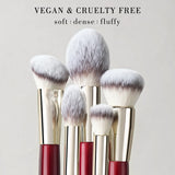 Luxury Vegan Travel Makeup Brush Set Burgundy Red Wood Handle Personalized Gold Makeup Brushes Kit Private Label