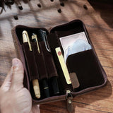 Leather Pen Storage Bag Pencil Pouch with Zipper Vintage Pen Case Holder for Office Receipts Invoices School Stationery Supplies