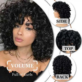 Short Curly Wigs for Black Women Soft Black Big Curly Wig with Bangs Afro Kinky Curls Heat Resistant Natural