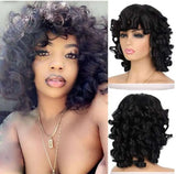 Short Curly Wigs for Black Women Soft Black Big Curly Wig with Bangs Afro Kinky Curls Heat Resistant Natural